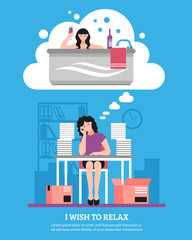 Woman Wishing To Relax Flat Illustration