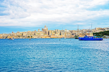 Valletta Skyline with Saint Paul Cathedral and bastions on Malta