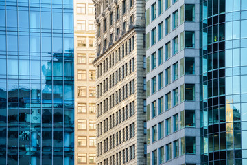 View of sunlight between skyscrapers