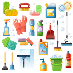 Cleaning Supplies Tools Flat Icons Set