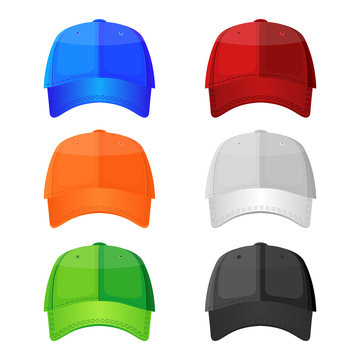 Colorful baseball caps isolated on white background. Stylish sportive headwea