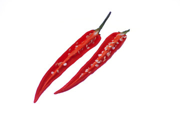 Red chili or chilli cayenne pepper isolated on white background.