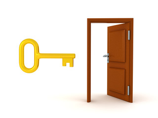 3D Illustration of a key and a door
