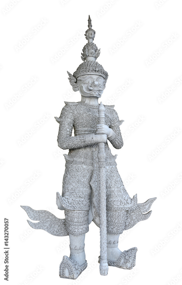 Wall mural statue of giant at wat arun isolated on white background.