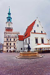 Obraz premium Mars fountain and Old Market Square in Poznan