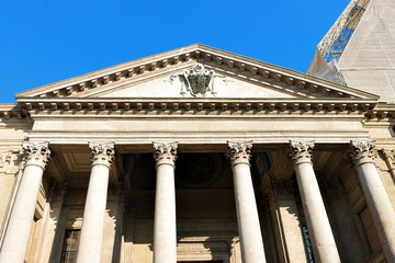 Facade of St Pierre Cathedral in old town Geneva