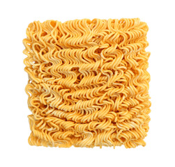 Raw egg noodles isolated on white background