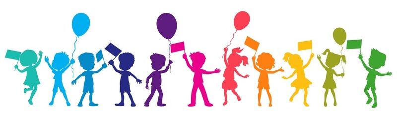 Happy kids silhouettes. Colorful © tatoman