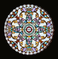 Circular stained glass window in Wat Phasornkaew  in Phetchabun, Thailand