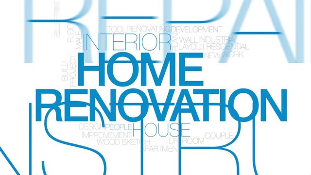 Home renovation animated word cloud, text design animation.  Kinetic typography.