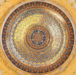 Circular ceramic pattern background on wall in Wat Phasornkaew  in Phetchabun, Thailand