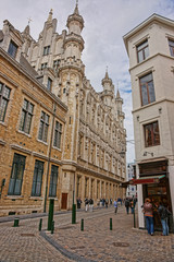 Fototapeta premium Street with Old town hall and tourists in Brussels