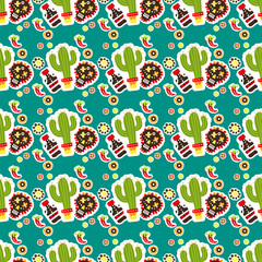 Seamless pattern. Mexican holiday Cinco de Mayo. Hand drawn package design. Vector illustration.