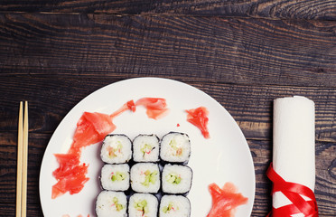 close up of fresh sushi set