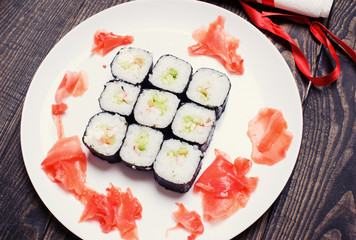 close up of fresh sushi set