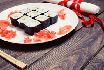 close up of fresh sushi set
