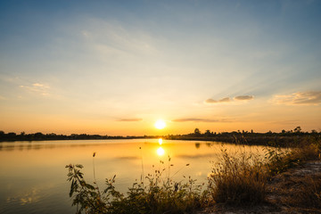 sunset on the lake landscape