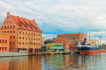 Old Ship at Waterfront of Motlawa River in Gdansk
