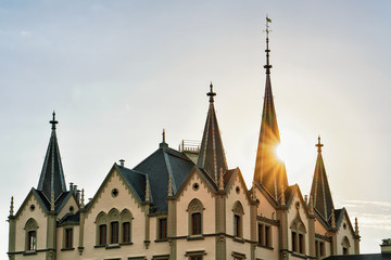 Building with spires in Vevey Switzerland