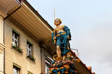Justice fountain in old city center of Bern
