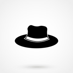 cowboy hat icon - black vector illustration with reflection