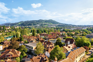 Fototapeta na wymiar Panorama of old city and Aare River in Bern