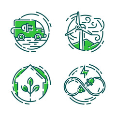 Green ecology energy conservation icons and outline style ecological world power vector illustration.