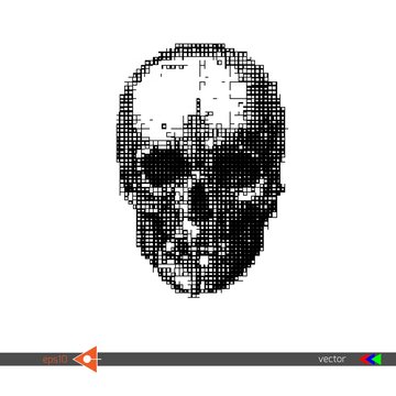 Vector Skull Square, mosaic, pixels on white. Symbol, head, concept