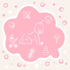 Baby girl shower design elements. Vector eps 10.