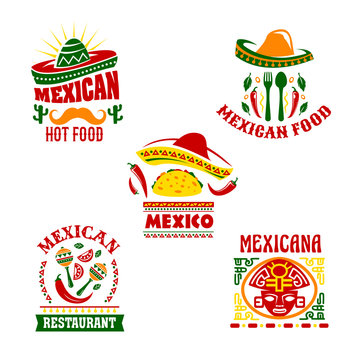 Mexican fast food restaurant emblem set design