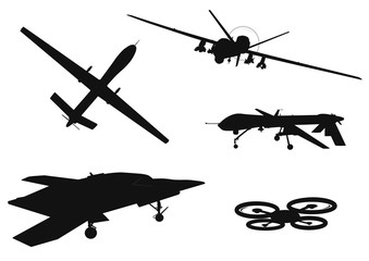 Drone vector silhouettes collection