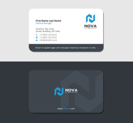 matte business card with blue letter N