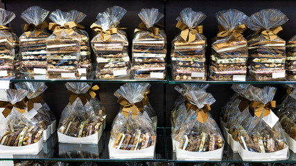Collection of Swiss chocolate bars packed as present