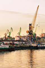Fototapeta na wymiar Loading cranes in Baltic sea at Port of Klaipeda