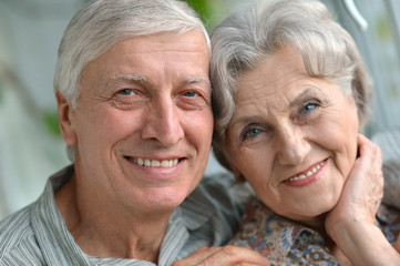 Happy elderly couple embracing
