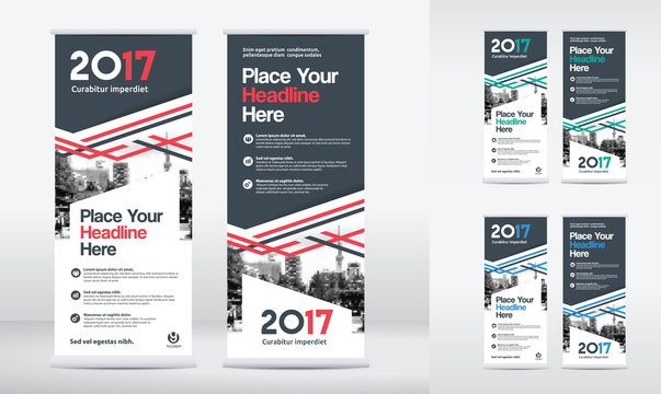 3 Color Scheme with City Background Business Roll Up Design Template Set. Flag Banner Design. Can be adapt to Brochure, Annual Report, Magazine,Poster, Corporate Presentation,Flyer, Website