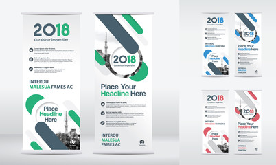 3 Color Scheme with City Background Business Roll Up Design Template Set. Flag Banner Design. Can be adapt to Brochure, Annual Report, Magazine,Poster, Corporate Presentation,Flyer, Website