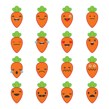 Emotions Carrots. Vector style smile icons.
