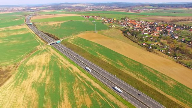 Aerial view of highway D5 with traffic near Pilsen, Czech republic, Central Europe. Transportation concept. 