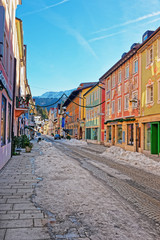 Fototapeta na wymiar Street and Bavarian style decorated for Christmas Garmisch Partenkirchen