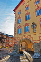 Fototapeta na wymiar Town hall painting in Bavarian style at winter Garmisch Partenkirchen
