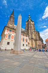 Fototapeta na wymiar People at Saint Vitus Cathedral in Prague castle complex