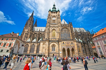 People at St Vitus Cathedral in Prague castle complex