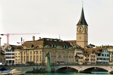 St Peter Church at Limmat River quay Zurich