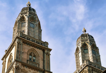 Fototapeta na wymiar Twin towers of Grossmunster Church Zurich