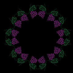 Vine with leaves and grapes frame embroidery stitches imitation