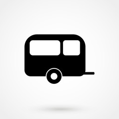Camping trailer vector icon. Vacation sign. Travel and recreation symbol.