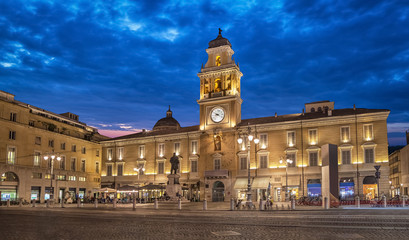 Piazza Garibaldi in the evening,  Parma, Italy - obrazy, fototapety, plakaty