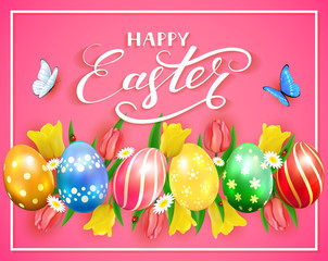 Easter eggs on pink background