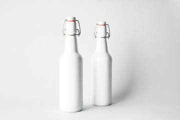 Two beer bottles on the scene, mock-up.